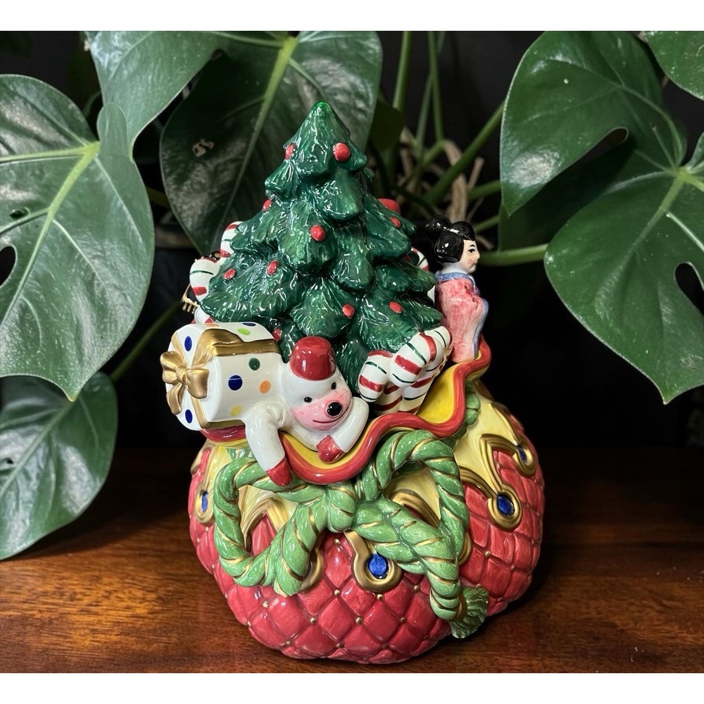 Fitz‎ & Floyd Classics Christmas Court Candy Cookie Jar Toy Bag Holiday Colorful